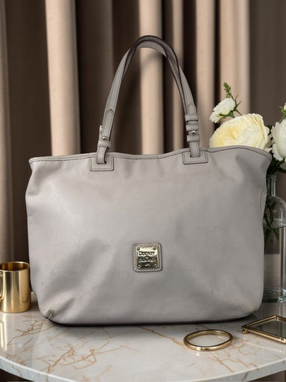 Dooney & Bourke Elephant Taupe Pebble Leather Divided Tote Bag